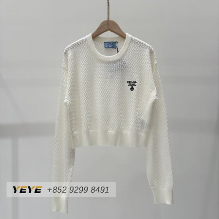 Prada Hollowed-out crew neck knitted Sweater