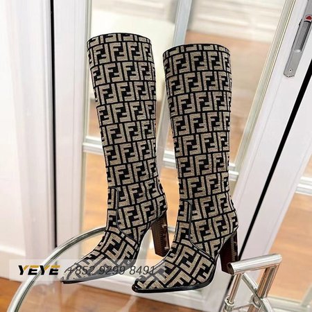 Fendi Cut High-Heeled FF Chenille Boots 35-43