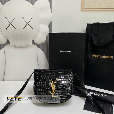 Saint Laurent Kaia Small Satchel In Shiny Crocodile-Embossed Leather