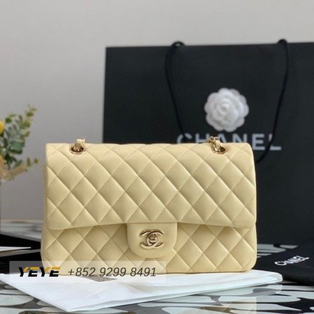 Classic Handbag Cloudy Pearly Goatskin & Gold-Tone Metal Light Yellow