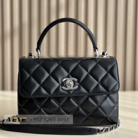 Chanel Flap Bag Top Handle Quilted Lambskin Gold-tone Small Black