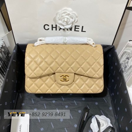 Chanel Classic Double Flap Quilted Jumbo Beige