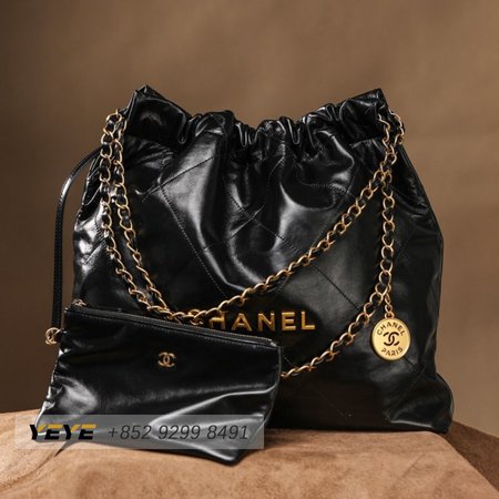 Chanel 22 Large Bag Shiny Calfskin & Gold Black