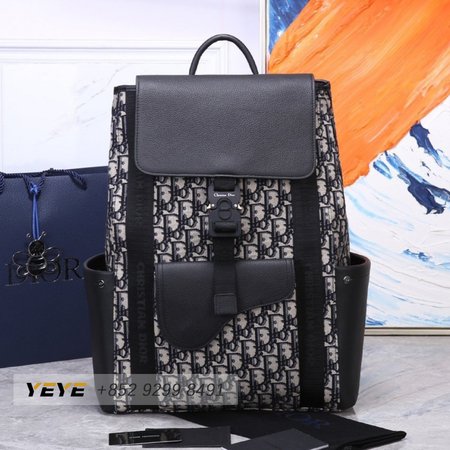 Dior Saddle Backpack Beige And Black Oblique Print And Black Grained Calfskin