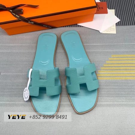 Hermes Oran Sandal Bleu Pinede Box Calfskin Leather