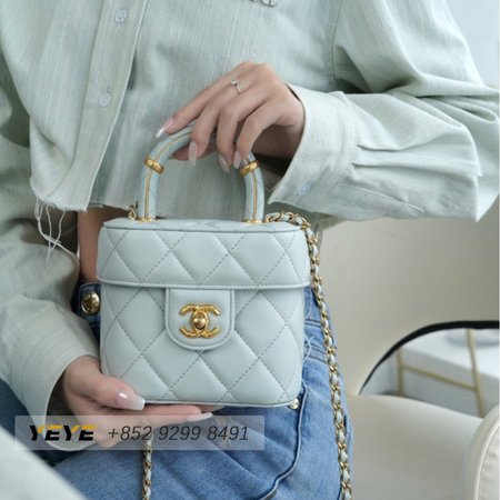 Chanel Small Vanity Case Lambskin & Gold-Tone Metal Light Blue