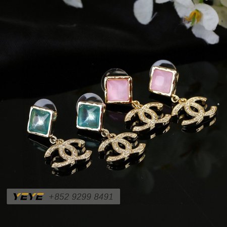 Chanel Crystal CC Drop Earrings Pink Gold