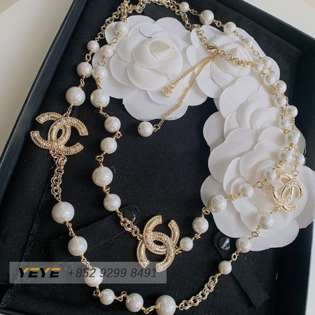 Chanel Gold CC Scatter Pearl Long Necklace