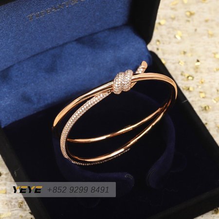 Tiffany Knot Double Row Hinged Bangle in Rose Gold with Diamonds