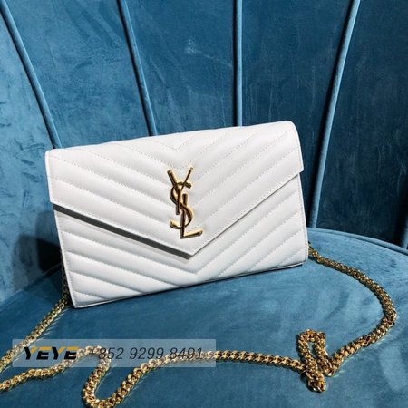 Saint Laurent MONOGRAM Grain Textured Jacquard Leather Chain Crossbody Bag White