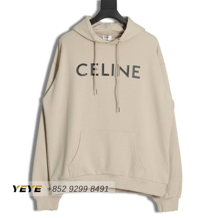 Celine Loose Hoodie In Cotton Fleece Stone Beige / Black