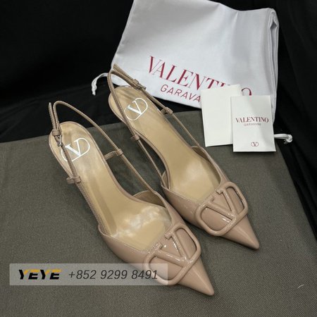 Valentino Beige Patent Leather VLOGO Slingback Pumps