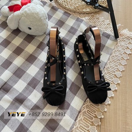 Valentino Rockstud Studded Satin Ballet Flats