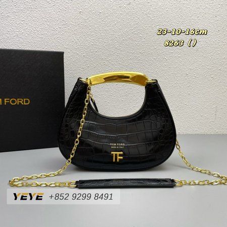 Tom Ford Shiny Stamped Crocodile Leather Bianca Mini Hobo Black