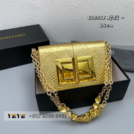 Tom Ford Shiny Stamped Crocodile Leather Natalia Mini Shoulder Bag Gold