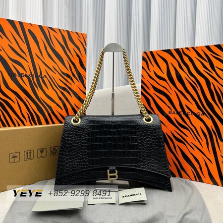 Balenciaga Crush Large Chain Bag Crocodile Embossed In Black