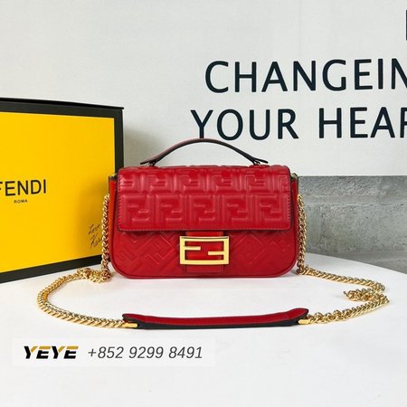 Fendi Baguette Chain Midi Red Leather Bag