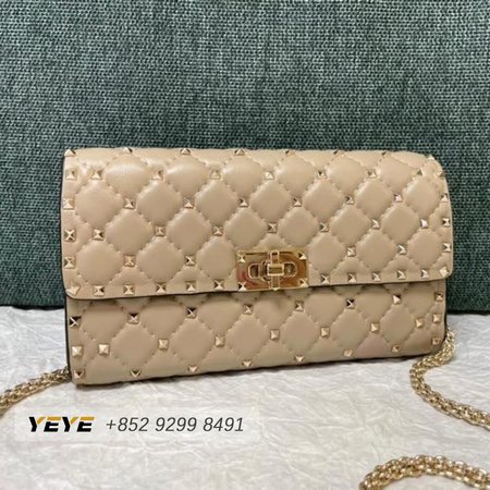 Valentino Rockstud Spike Nappa Leather Crossbody Clutch Bag Pouder WB0137NAP_P45