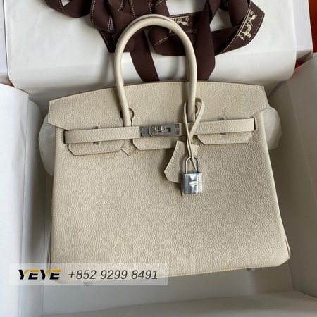 Hermes Craie Togo Birkin 25 Palladium Hardware
