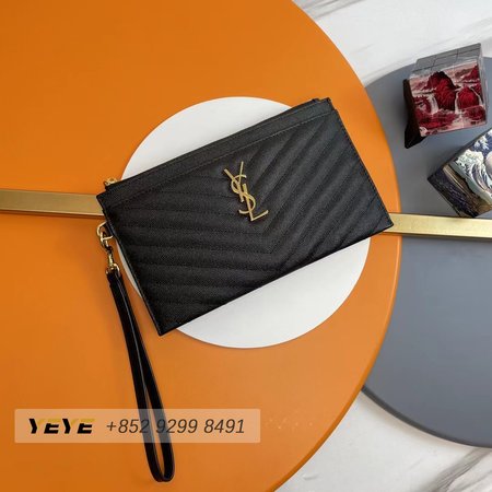 Saint Laurent Cassandre Matelasse Large Bill Pouch In Quilted Black