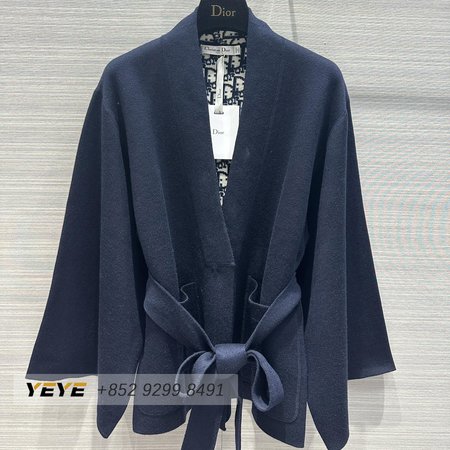 Dior Belted Kimono Jacket Navy Blue Double-Sided Wool And Silk With Dior Oblique Interior