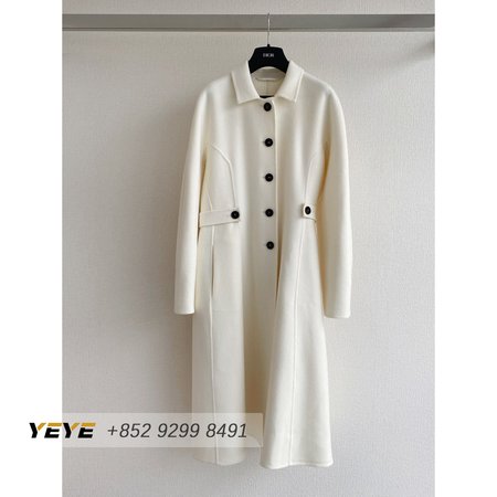 Dior Single-Breasted Long Double-Faced Cashmere Coat White