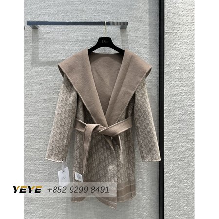 Dior Logo Reversible Wool Mid-Length Hooded Coat