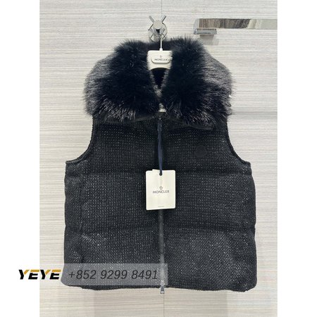 Moncler Carrelet Fur-Collar Tweed Vest Black Women's