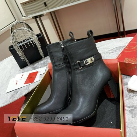 Christian Louboutin Lock Booty 70mm Ankle Boots Calf Leather Black 35-39
