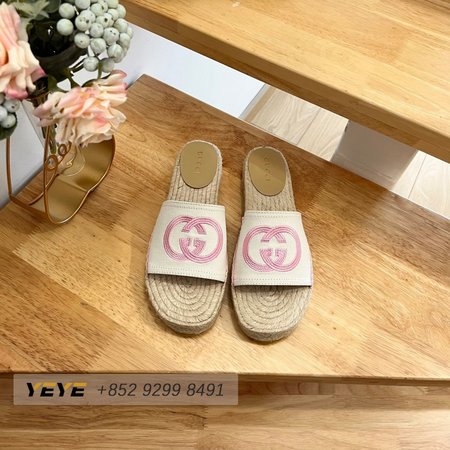 Gucci Espadrille Slide With Interlocking G White/Pink 35-41