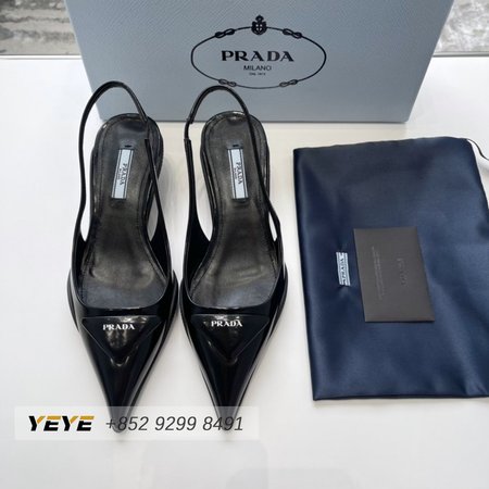 Prada Brushed Leather Slingback Pumps Black 35-40