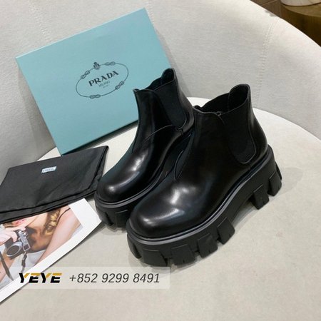 Prada Monolith Brushed Leather Chelsea Boots Black 35-40