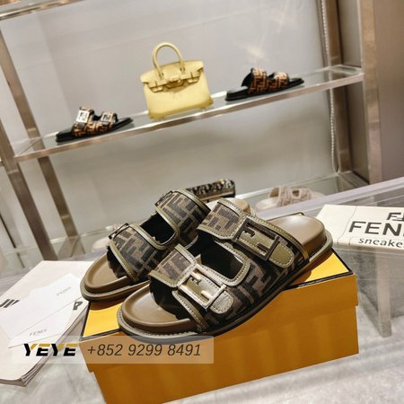 Fendi Feel Brown FF Fabric Slides 35-45